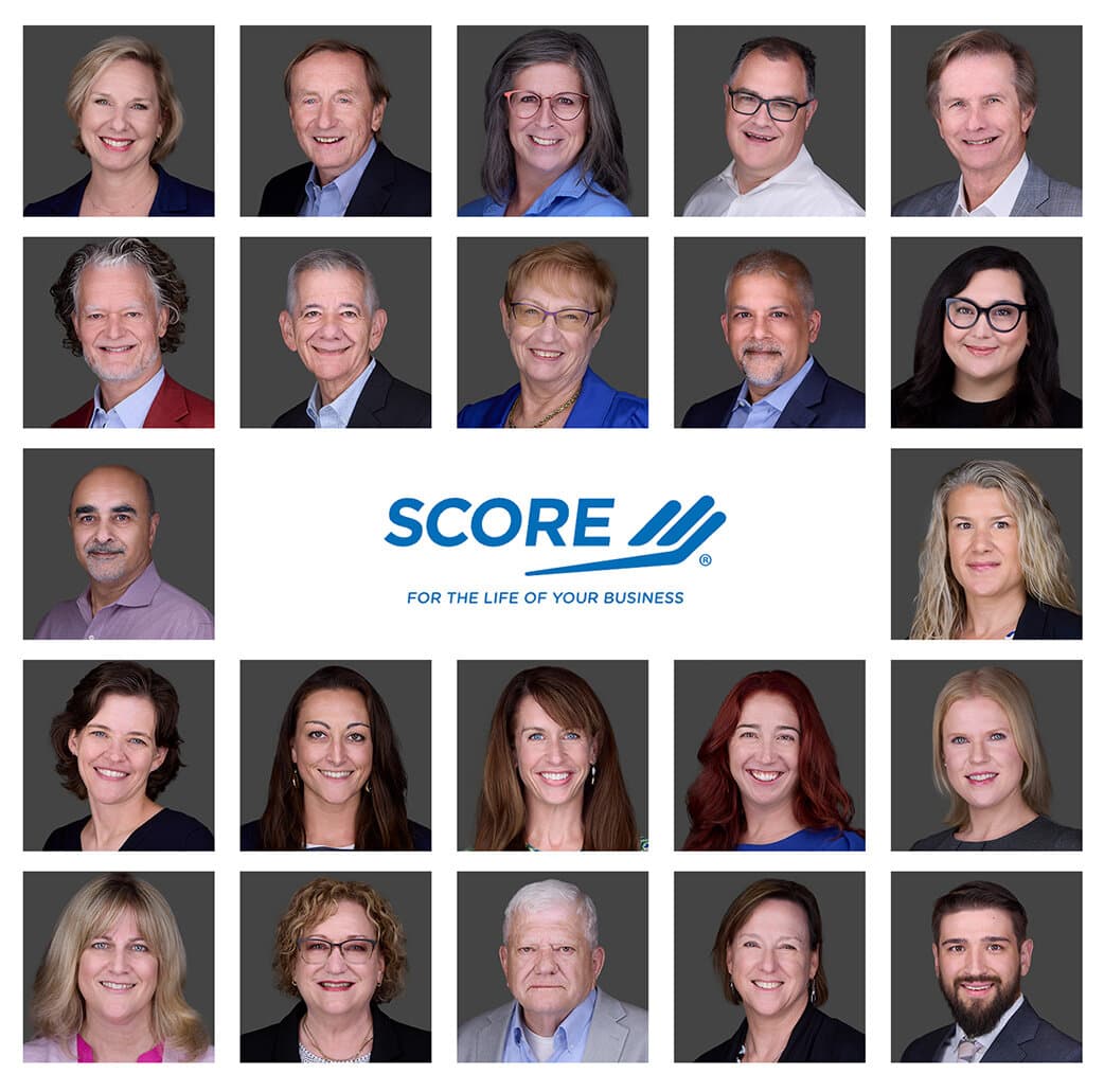 Composite of corporate headshots photographed on location, consistent background across the whole team